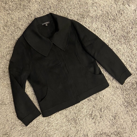 Lafayette 148 Black Wide Collared Wool Angora Zip Up Short Coat Size 18
